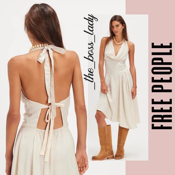 Free People Dresses & Skirts - Free People Jayna midi dress halter Free-est Linen blend open back XS